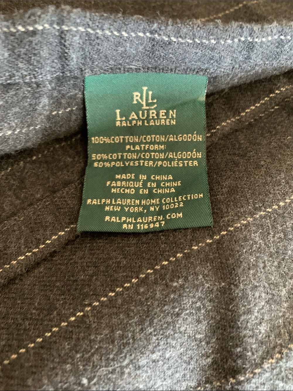 Vintage Ralph Lauren charcoal gray pinstripe cotton flannel Queen-size bedskirt